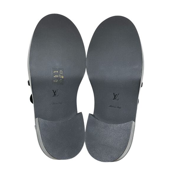 Louis Vuitton NIB Academy Black Leather LV Monogram Chain Loafers 37 Women's NEW - Picture 7 of 10